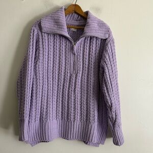 AERIE Women's Cozy Chenille 1/4 Zip Sweater Lilac Purple